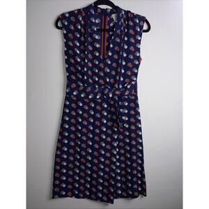 Kate Spade New York Blue Silk Dress with Red & White Polkadots With Bow Size 2